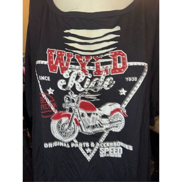 Liberty Wear “Wild Ride” Slashed Rhinestone Plus Top - Picture 1 of 6